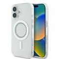 Custodia Guess IML Rhinestones Ring per iPhone 16 - Compatibile con MagSafe - Bianca