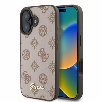 Custodia iPhone 16 Guess Peony Script - Compatibile con MagSafe - Marrone