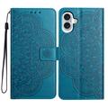 Custodia a portafoglio per iPhone 16 serie Mandala - Blu