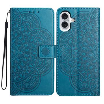 Custodia a portafoglio per iPhone 16 serie Mandala - Blu