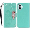 iPhone 16 Custodia portafoglio con strass gufo - Ciano