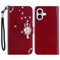 Custodia per portafoglio iPhone 16 con strass di gufo - Rosso