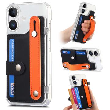 Custodia in plastica CY1 per iPhone 16 - Slot per schede, cinturino da polso, supporto per il calcio - Nero