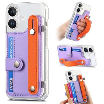 Custodia in plastica CY1 per iPhone 16 - Slot per carte, cinturino, cavalletto - Viola