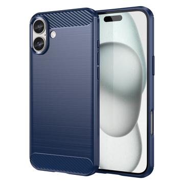 Custodia in TPU Spazzolato per iPhone 16 Plus - Fibra di Carbonio - Blu