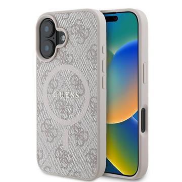 Custodia ad anello colorata Guess 4G per iPhone 16 Plus - Compatibile con MagSafe - Rosa