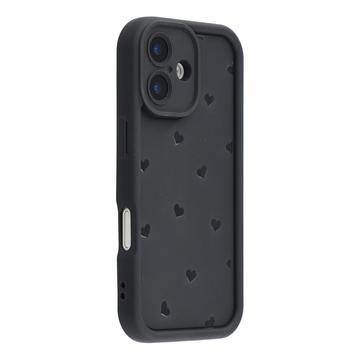 Custodia antiurto in TPU per iPhone 16 Plus con motivo a cuore e bordi rialzati - Nera
