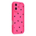 Custodia TPU antiurto per iPhone 16 Plus con motivo a cuore e bordi rialzati - Rosa caldo