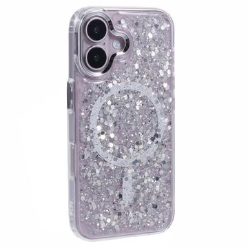 Custodia epossidica Glitter Sequin compatibile con iPhone 16 Plus MagSafe - Bianca