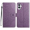 Custodia a portafoglio per iPhone 16 Plus serie Mandala - Viola