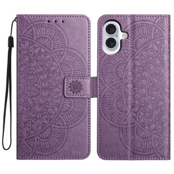 Custodia a portafoglio per iPhone 16 Plus serie Mandala - Viola