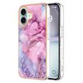 Custodia in TPU IMD Electroplated Marble Pattern per iPhone 16 Plus - Blu / Rosa