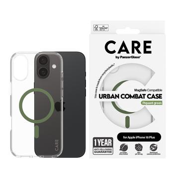 Custodia da combattimento urbana trasparente per iPhone 16 Plus PanzerGlass Care - Compatibile con MagSafe - Verde