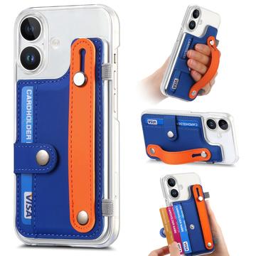 Custodia in plastica CY1 per iPhone 16 Plus - Slot per schede, cinturino da polso, supporto per il calcio - Blu scuro