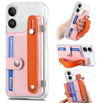 Custodia in plastica CY1 per iPhone 16 Plus - Slot per schede, cinturino da polso, supporto per il calcio - Rosa