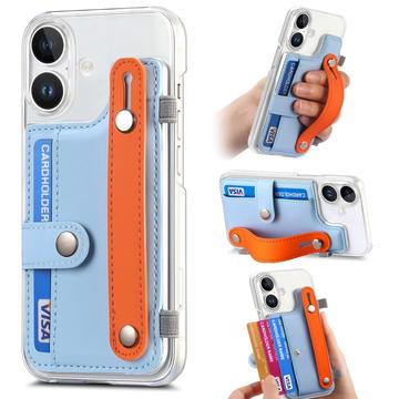 Custodia in plastica CY1 per iPhone 16 Plus - Slot per schede, cinturino da polso, supporto per il calcio - Blu cielo