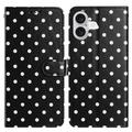 Custodia a portafoglio per iPhone 16 Plus con motivo a pois