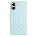 Custodia a portafoglio per iPhone 16 Plus con motivo a pois - Blu