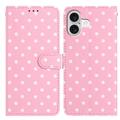 Custodia a portafoglio per iPhone 16 Plus con motivo a pois - Rosa
