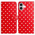 Custodia a portafoglio per iPhone 16 Plus con motivo a pois - Rossa