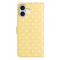 Custodia a portafoglio per iPhone 16 Plus con motivo a pois - Giallo