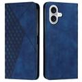 Custodia a portafoglio con motivo a rombi e chiusura magnetica per iPhone 16 Plus - Blu