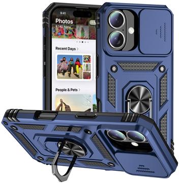 Custodia ibrida Rotary Ring con protezione per fotocamera per iPhone 16 Plus - Blu