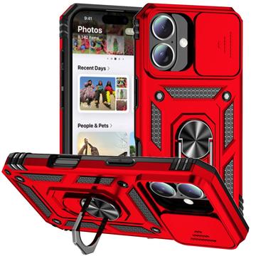 Custodia ibrida Rotary Ring con protezione per fotocamera per iPhone 16 Plus - Rossa