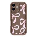 Custodia elegante in TPU antiurto per iPhone 16 Plus con bordi rialzati - Marrone / Grande fiocco