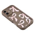Custodia elegante in TPU antiurto per iPhone 16 Plus con bordi rialzati - Marrone / Grande fiocco