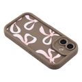 Custodia elegante in TPU antiurto per iPhone 16 Plus con bordi rialzati - Marrone / Grande fiocco