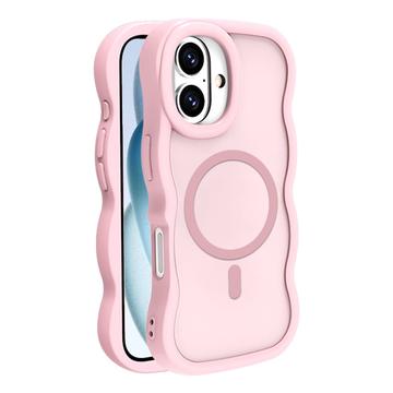 Custodia ibrida magnetica con bordo ondulato per iPhone 16 Plus - Rosa