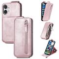 Custodia a vibrazione verticale iPhone 16 Plus con tasca con cerniera