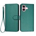 iPhone 16 Custodia Premium a portafoglio con cinturino - Struttura in fibra di carbonio - Carbonio verde