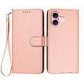 iPhone 16 Custodia Premium a portafoglio con cinturino - Struttura in fibra di carbonio - Rosa carbone
