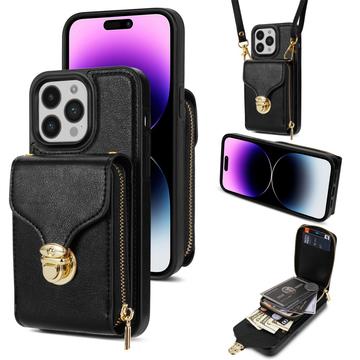 Custodia iPhone 16 Pro Tutto in uno con portafoglio e cinturino - Nera