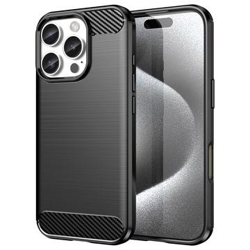 Custodia in TPU spazzolato per iPhone 16 Pro - Fibra di Carbonio - Nera