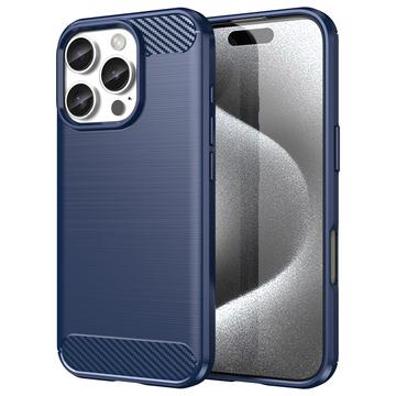 Custodia in TPU Spazzolato per iPhone 16 Pro - Fibra di Carbonio - Blu