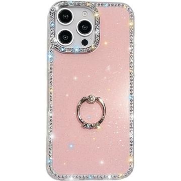 Custodia ibrida iPhone 16 Pro CrystalGlow con supporto per anello - Rosa