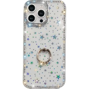 Custodia ibrida iPhone 16 Pro CrystalGlow con supporto per anello - Stelle / Trasparente