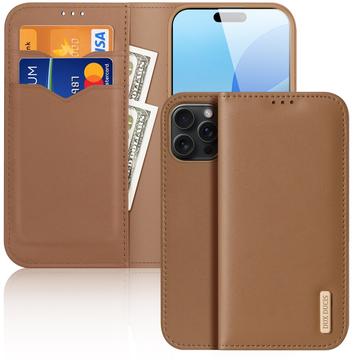 Custodia in Pelle a Portafoglio iPhone 16 Pro Dux Ducis Hivo - Marrone
