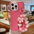 iPhone 16 Pro Glitter Custodia ibrida antiurto con cinturino da polso - Rosa Neon