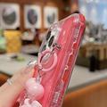 iPhone 16 Pro Glitter Custodia ibrida antiurto con cinturino da polso - Rosa Neon