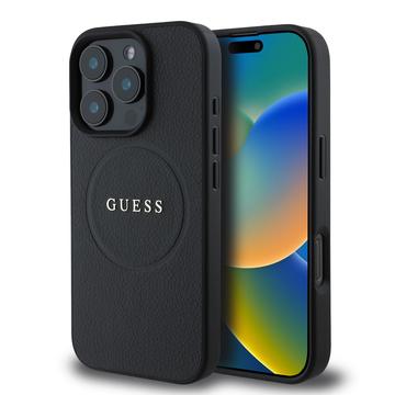 Custodia ibrida Guess Grained Classic Logo per iPhone 16 Pro - Compatibile con MagSafe - Nera