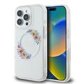 Custodia iPhone 16 Pro Guess IML Flowers Wreath - Compatibile con MagSafe - Trasparente