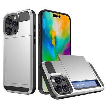 Custodia Ibrida con Portacarte Scorrevole per iPhone 16 Pro - Color Argento