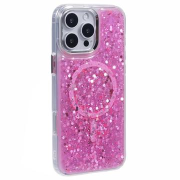 Custodia epossidica Glitter Sequin per iPhone 16 Pro compatibile con MagSafe - Rosa Neon