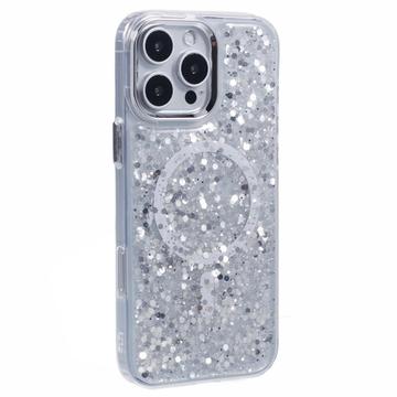 Custodia epossidica Glitter Sequin compatibile con MagSafe per iPhone 16 Pro - Bianca