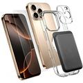 Set di protezione MagSafe 4 in 1 per iPhone 16 Pro Max con porta carte - Trasparente / Nero