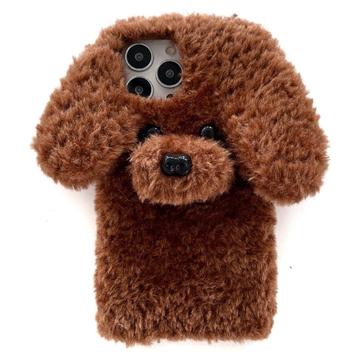 Adorabile custodia in peluche a forma di cagnolino per iPhone 16 Pro Max - Marrone